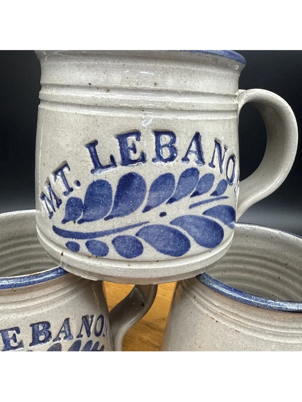 MT. LEBANON Stoneware Mugs - Blue and Gray Set of 3